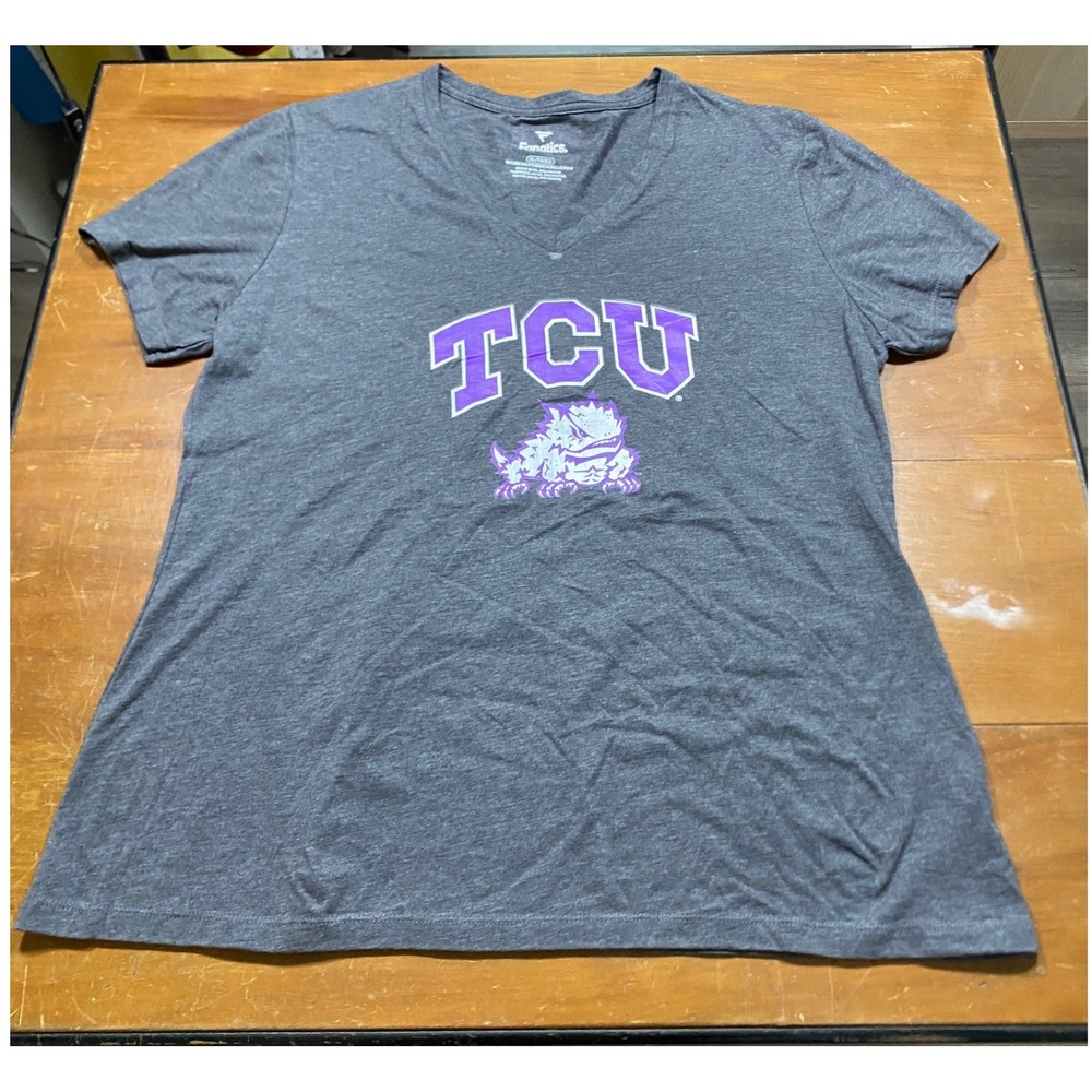 Fanatics TCU Horned Frogs V-Neck T-Shirt Women XL Gray Good Graphic Tee